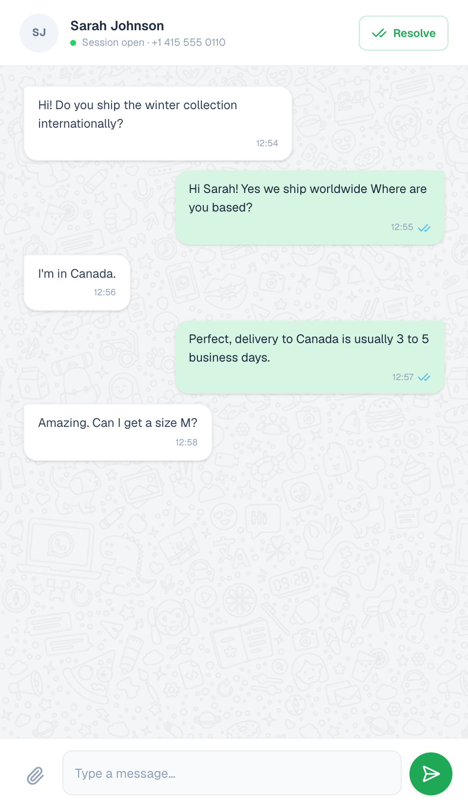 An open WhatsApp conversation with read receipts