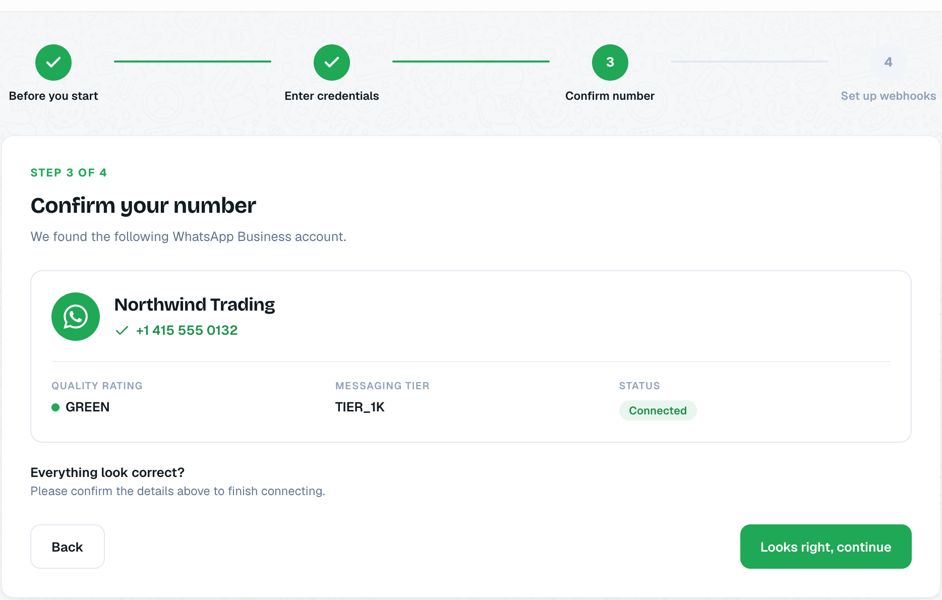 Connect WhatsApp: confirm your business number